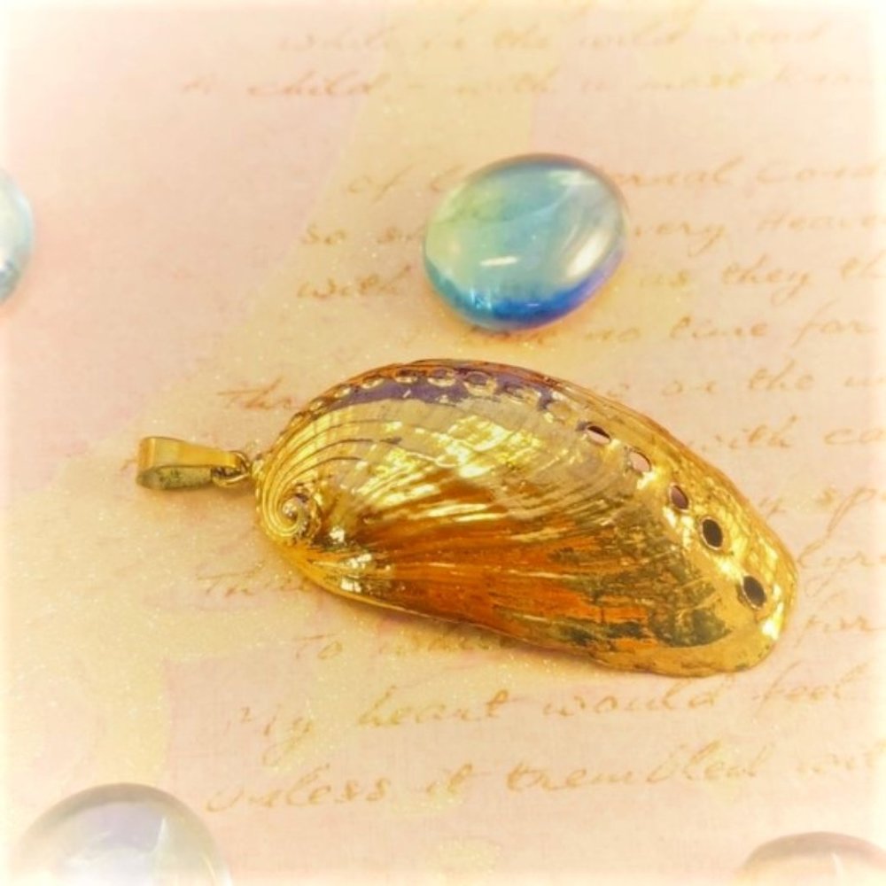 Gold Dipped Mother of Pearl Abalone Shell Pendant